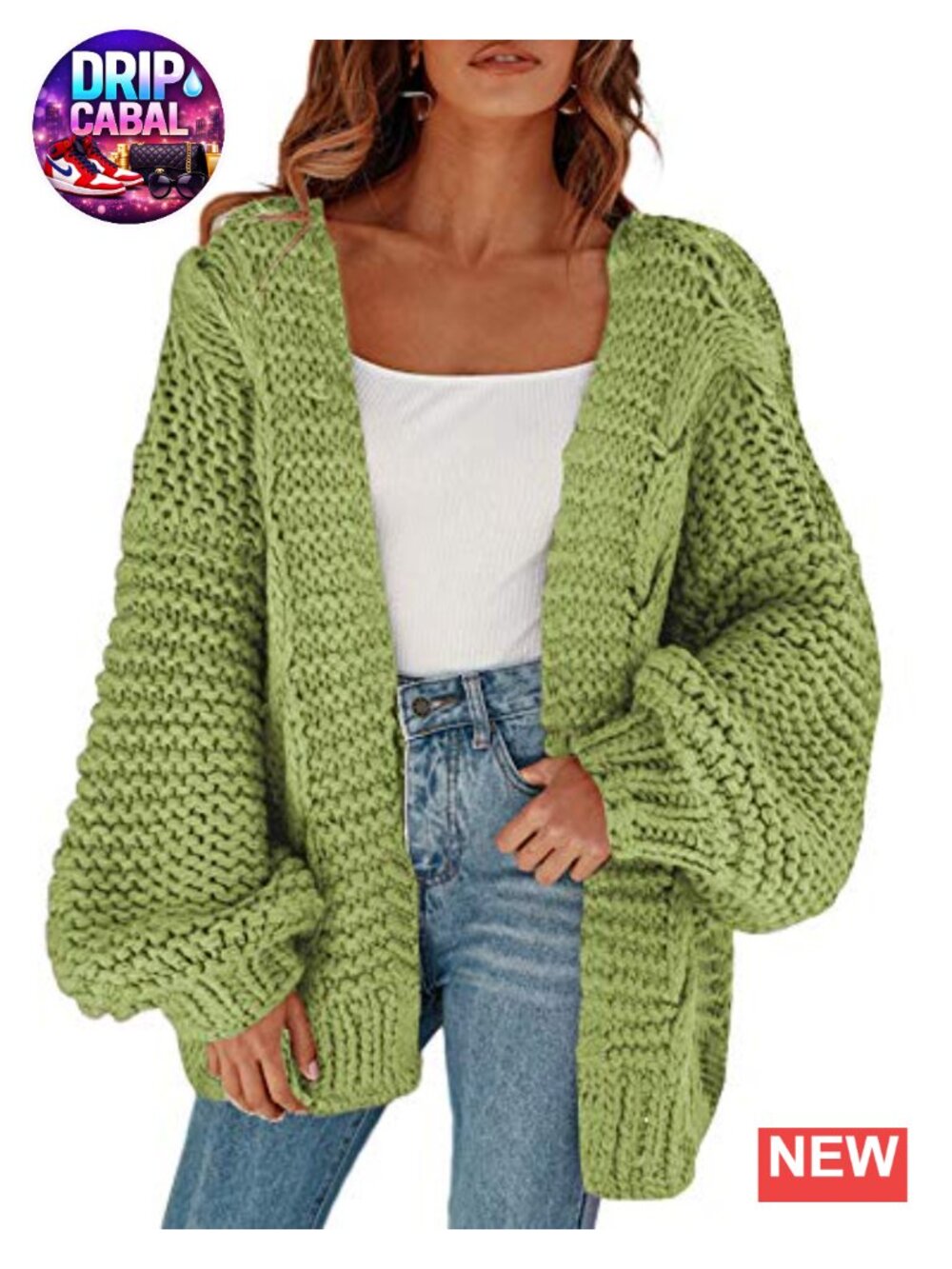 Open Front Chunky Knit Cardigan Loose Lantern Sleeve Oversized Sweater Coat